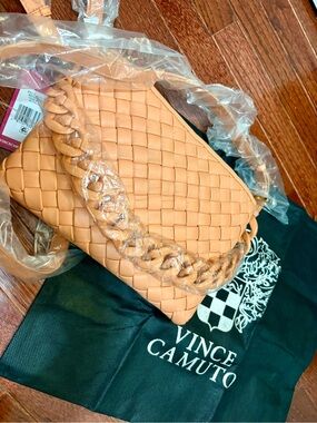 Vince Camuto Womens Woven Shoulder Bag in peach